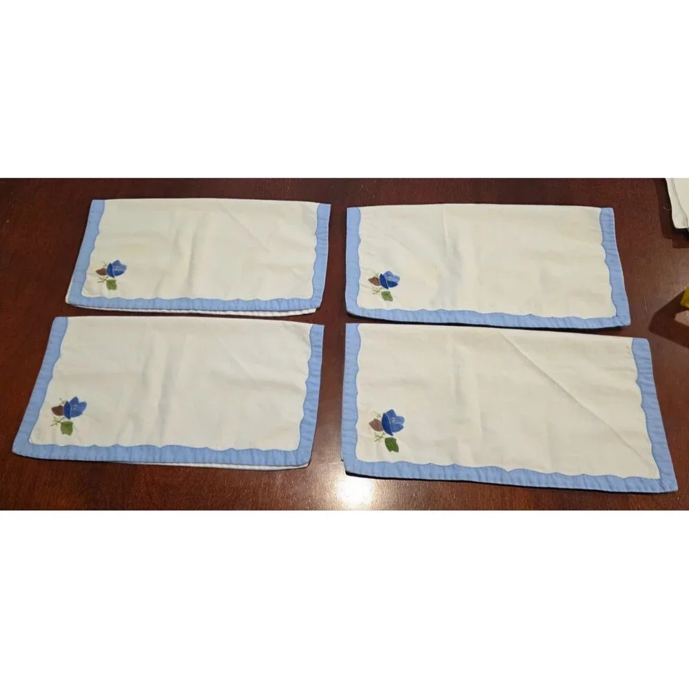 Vintage Floral Applique & Embroidered Placemats w/Napkins Set of 4